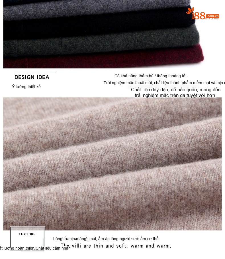 Áo Len Nam Cổ Lọ Dệt Kim Cashmere Dày Dặn Giữ Ấm Màu Nâu, Đỏ Rượu, Xám, Đen chi tiết 24