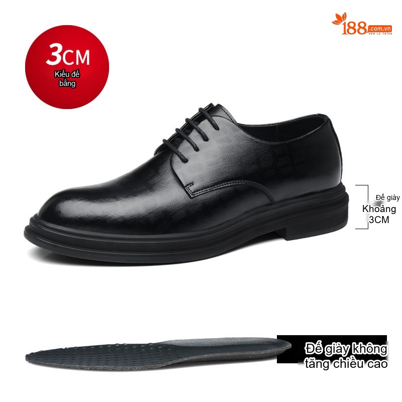 Giày Tây Buộc Dây Nam Da Bò Chiều Cao Đế 8cm Thoáng Khí Màu Đen