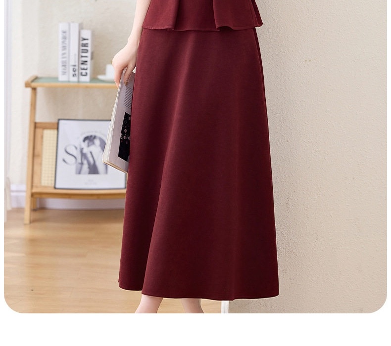 Set Bộ Áo Blazer và Chân Váy Midi Thanh Lịch, Quý Phái Màu Đỏ Rượu, Xanh Olive, Đen chi tiết 8
