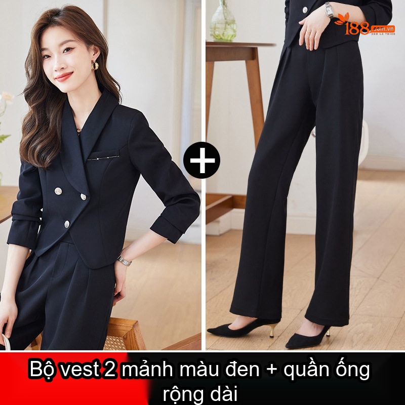 Bộ Vest Nữ Quần Ống Rộng Công Sở Cao Cấp Màu Đen, Tím, Cam, Xanh Lá