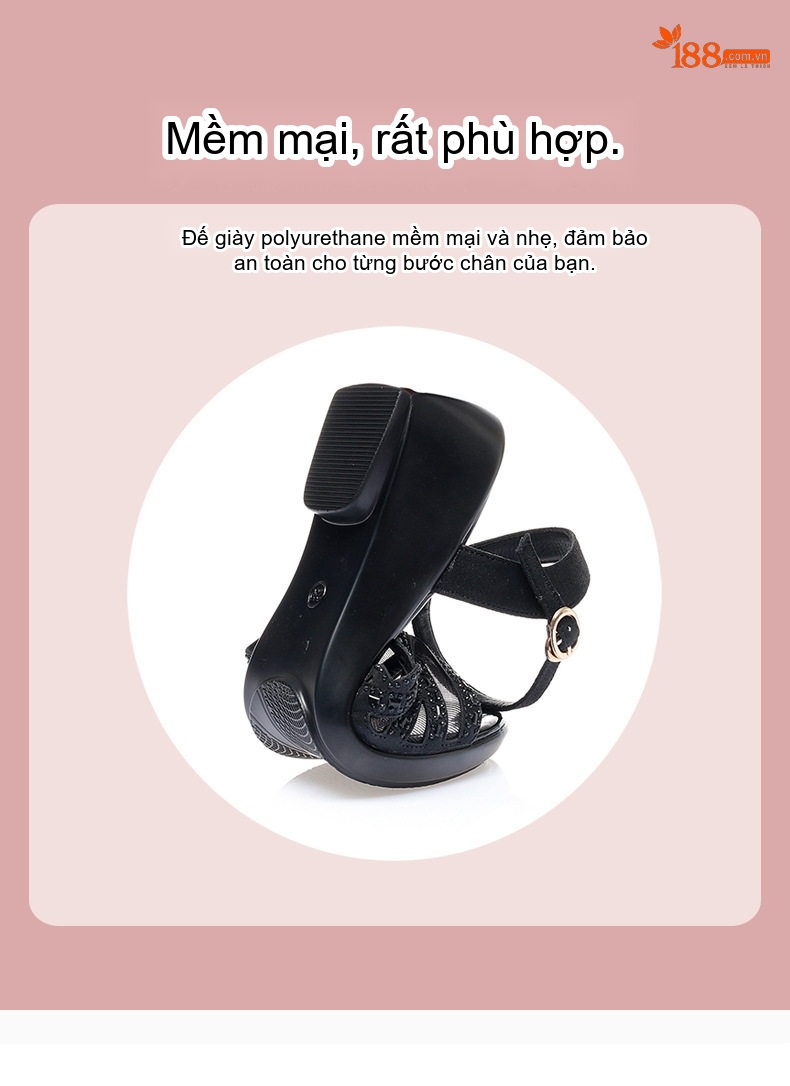 Dép Sandal Nữ Quai Hậu Đế Xuồng Da Mềm Đế Cao 5cm - 6cm Màu Vàng, Đen chi tiết 6