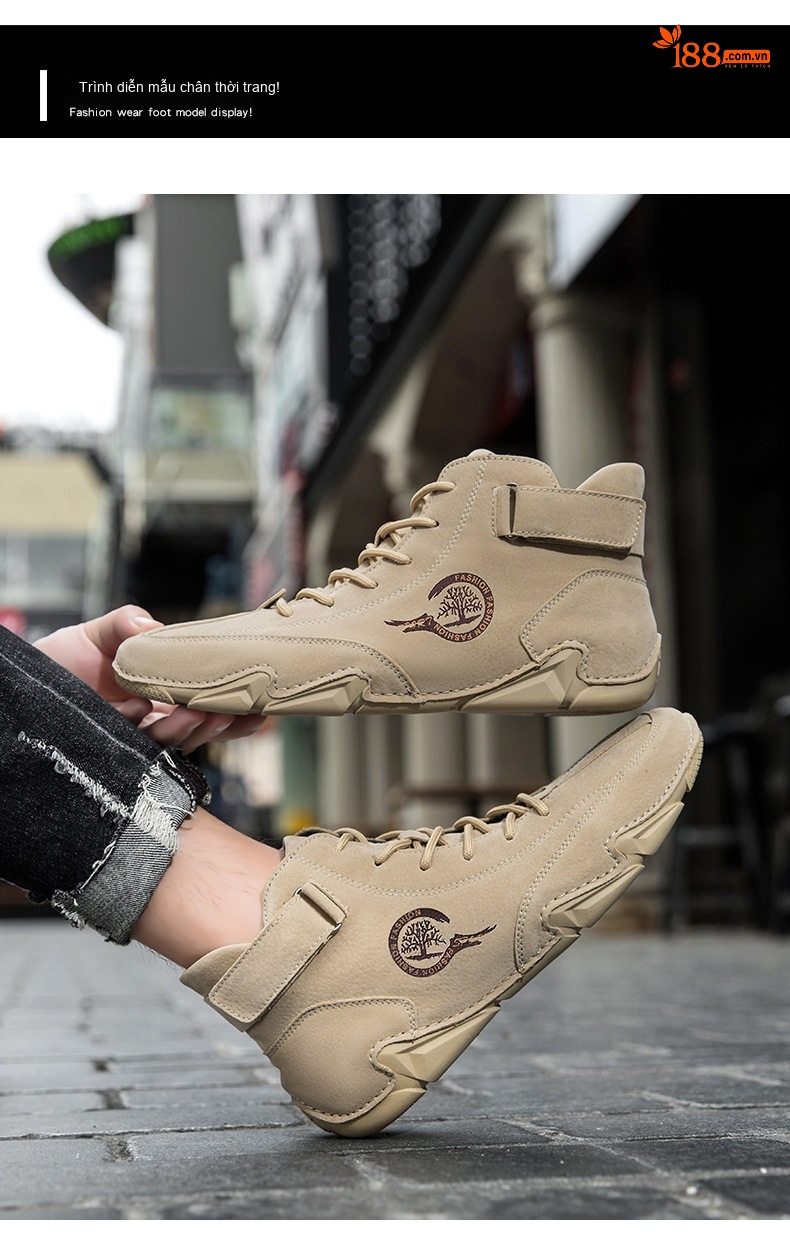 Giày Boot Nam Cổ Cao Da Mờ Lót Lông Ấm Áp Chiều Cao Đế Khoảng 3cm Màu Be, Đen, Xám chi tiết 11