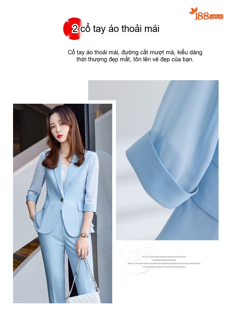 Bộ Vest Nữ Tay Lỡ Mỏng Nhẹ Phong Cách Thanh Lịch Màu Trắng, Xanh, Đen... chi tiết 4