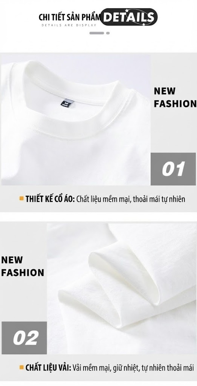 Áo Thun Tay Dài Nam Cotton Dày Dặn Cổ Tròn In Chữ Form Rộng Màu Trắng, Đen, Xám, Nâu chi tiết 3