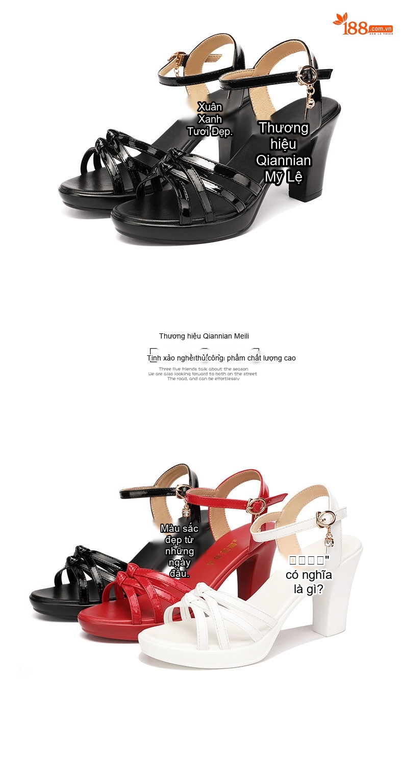 Giày Sandal Cao Gót Nữ Hở Ngón Quai Ngang Da Bóng Gót Cao 8cm Màu Đen, Đỏ, Trắng chi tiết 19