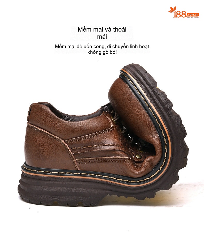Giày da bò outdoor công sở buộc dây đế cao 3 cm chi tiết 5