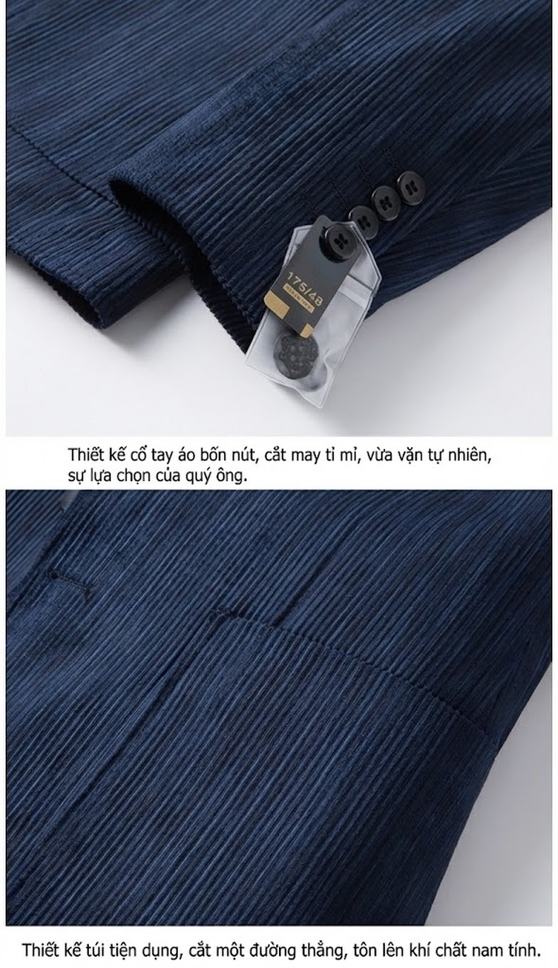 Áo Vest Nam Dáng Ôm Vải Nhung Gân Chống Nhăn Phong Cách Hàn Quốc Màu Nâu, Xanh Navy, Xám chi tiết 23