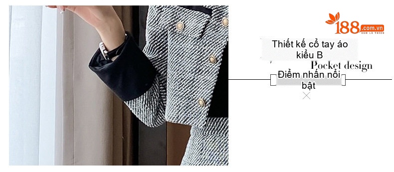 Set Áo Khoác Lửng và Chân Váy Ngắn Vải Tweed Phong Cách Tiểu Thư Màu Xám chi tiết 5