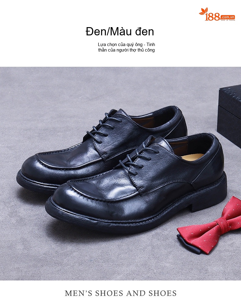 Giày Tây Buộc Dây Nam Da Bò Đế Goodyear Chiều Cao Đế Khoảng 3cm Màu Đen chi tiết 5