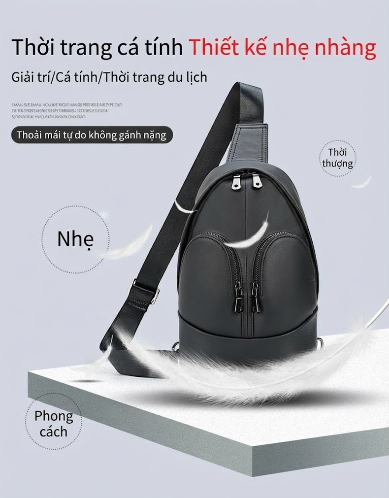 Túi Đeo Ngực/Đeo Vai Nam Da Thật Thời Trang Màu Đen chi tiết 9