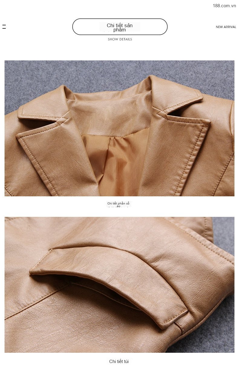 Áo Khoác Blazer Nữ Da PU Dáng Ôm Ngắn Phong Cách Hàn Quốc Màu Nâu, Đỏ, Xanh Lá chi tiết 19