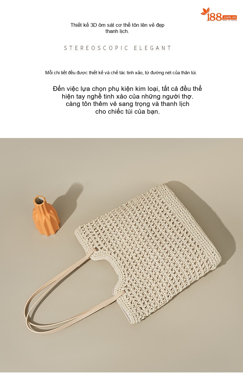 Túi Tote Nữ Đan Móc Thủ Công Lưới Lớn Đựng Đồ Đi Biển chi tiết 20