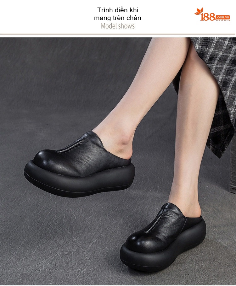 Dép Sục Nữ Da Bóng Đế Xuồng Chiều Cao Đế Khoảng 5cm Màu Đen, Nâu chi tiết 8