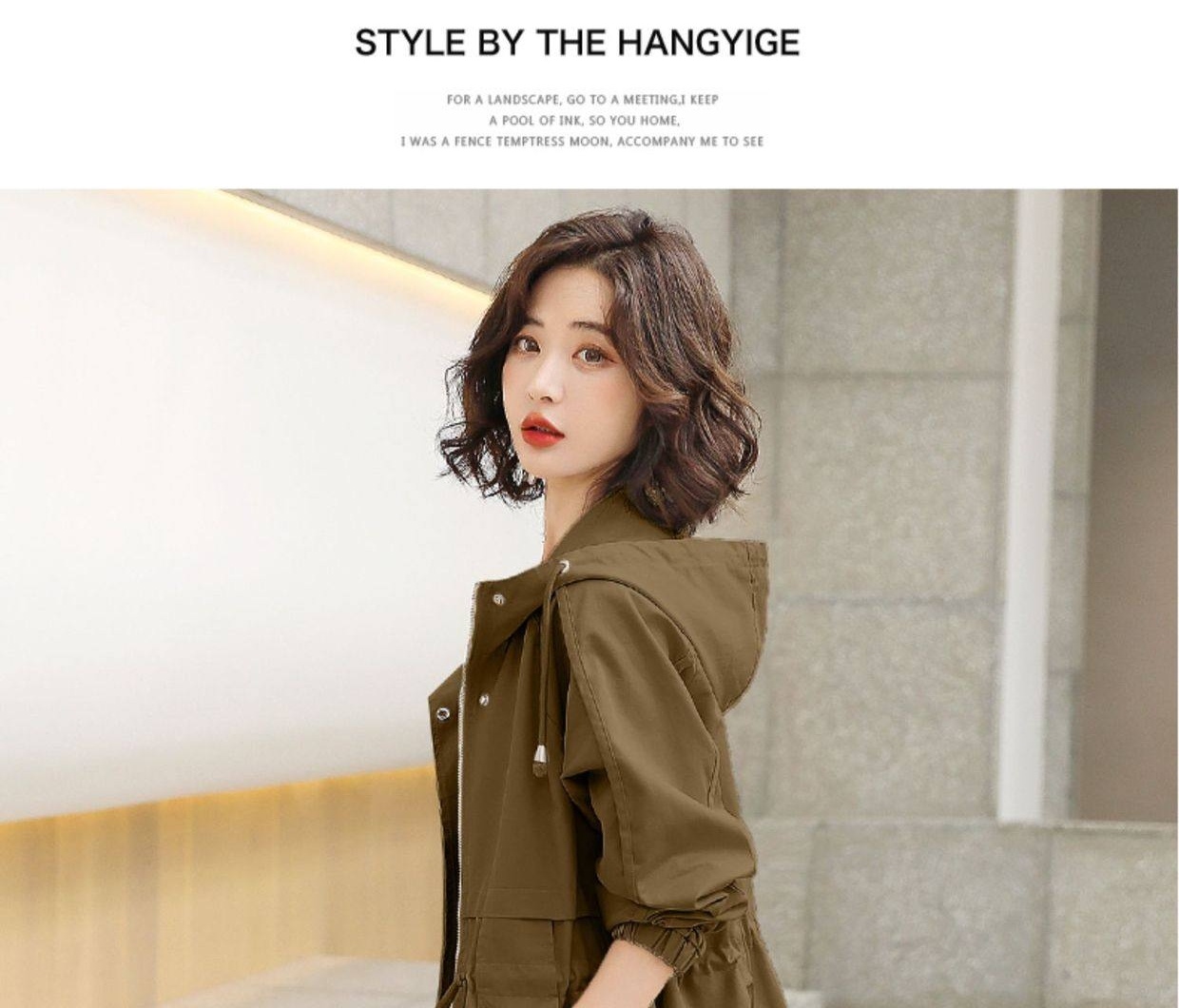 Áo Khoác Gió Nữ Dáng Dài Vừa, Mũ Trùm Đầu, Phong Cách Hàn Quốc Màu Be, Xanh Olive chi tiết 12
