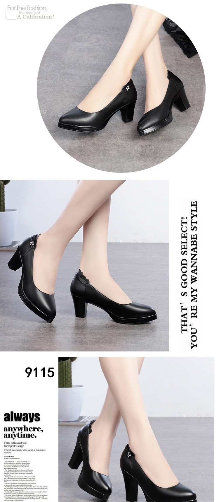 Giày Cao Gót Nữ Da Bóng Công Sở Chiều Cao Đế Khoảng 7cm Màu Đen chi tiết 9