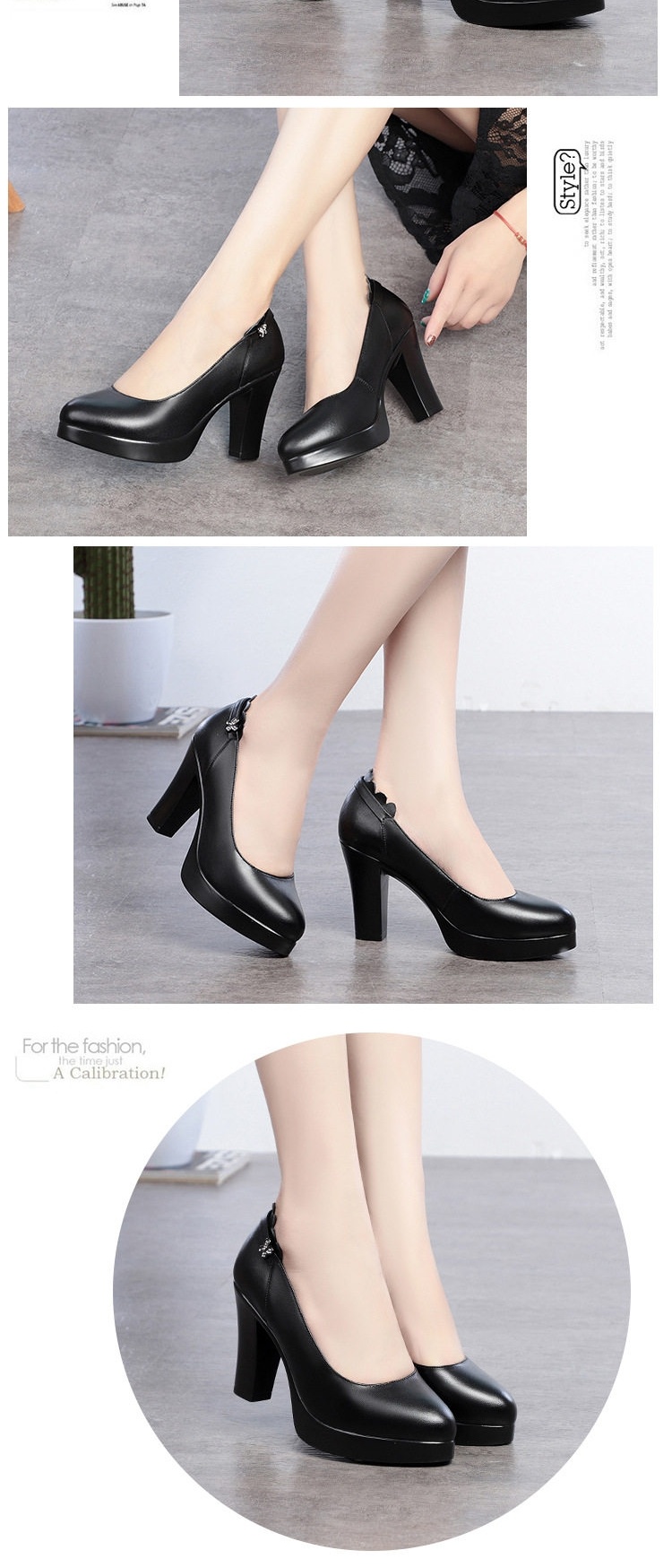 Giày Cao Gót Nữ Da Bóng Công Sở Chiều Cao Đế Khoảng 7cm Màu Đen chi tiết 10