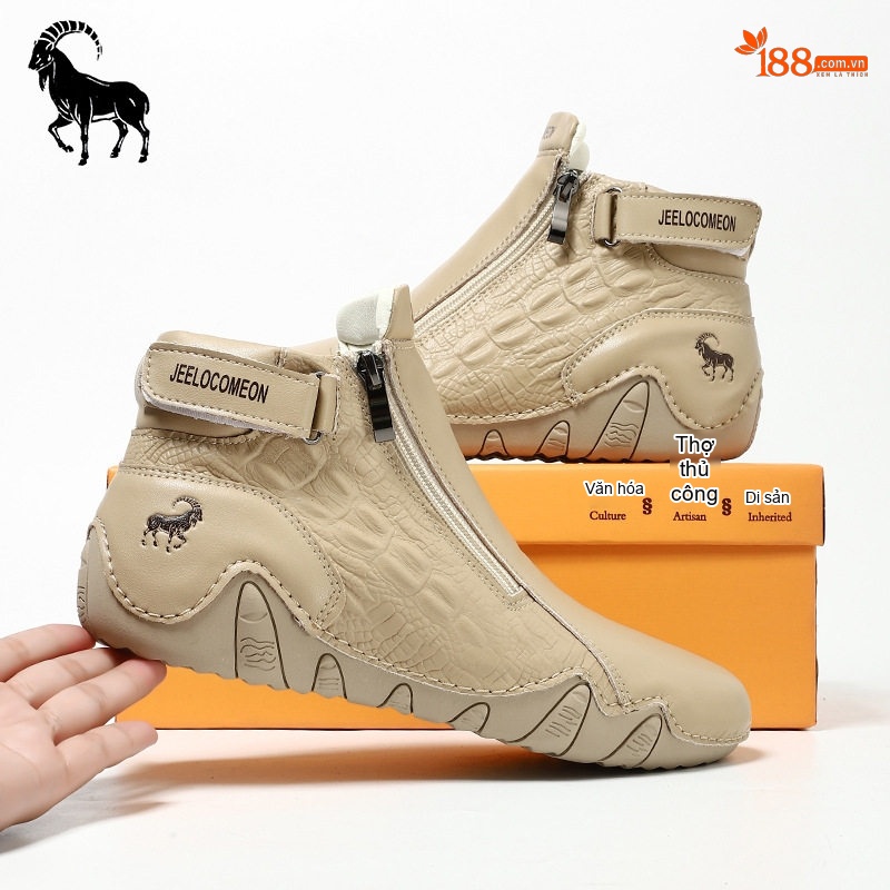 Giày Martin Cao Cổ Da Thật Khóa Kéo Đế Cao 3cm chi tiết 40