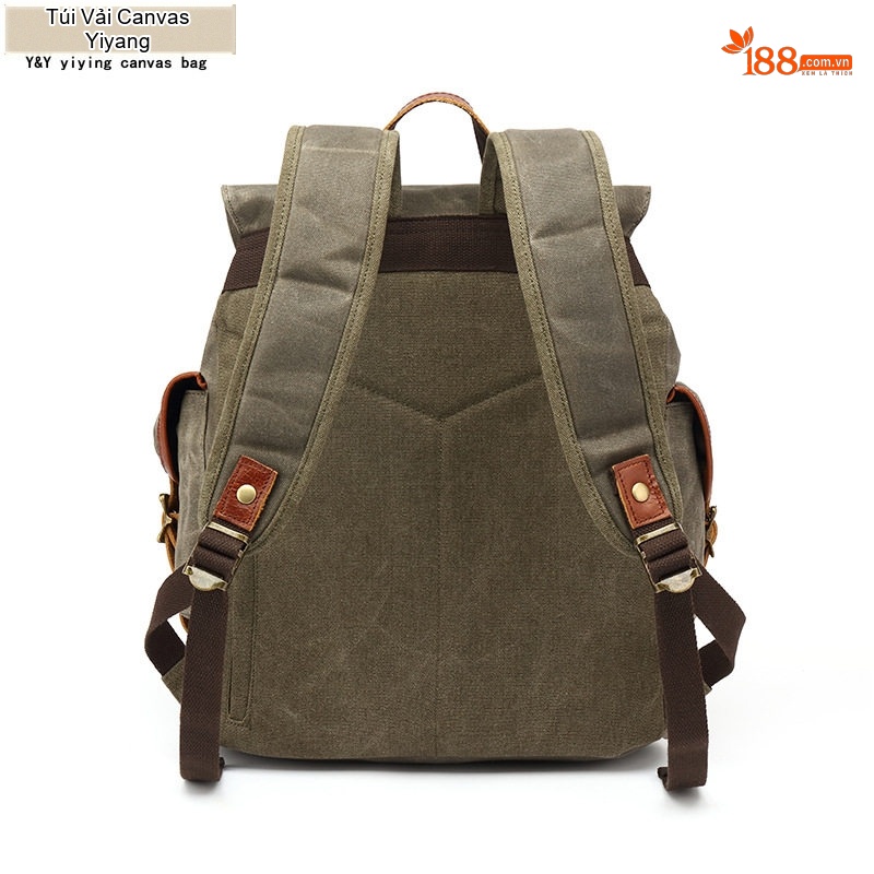 Balo Đôi Nam Vải Canvas Đi Phượt Du Lịch Leo Núi Đựng Laptop Phối Da Thật Màu Xanh Rêu, Nâu, Xám, Đen...