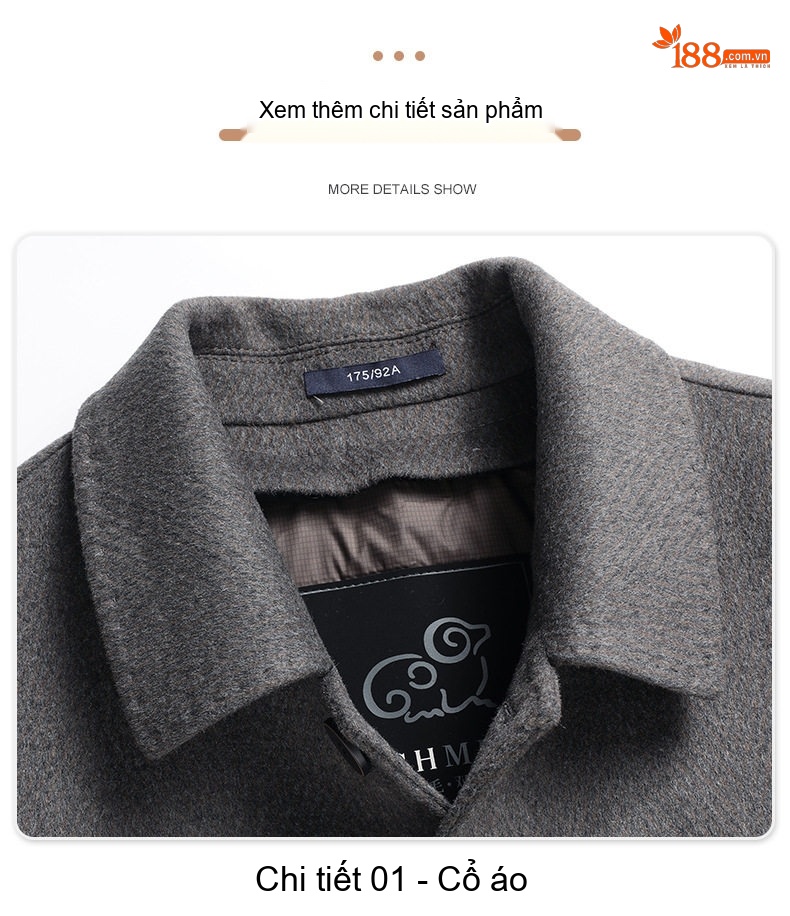 Áo Khoác Dạ Nam Lông Vũ Lót Trong Tháo Rời Phong Cách Business Casual Màu Xám chi tiết 23