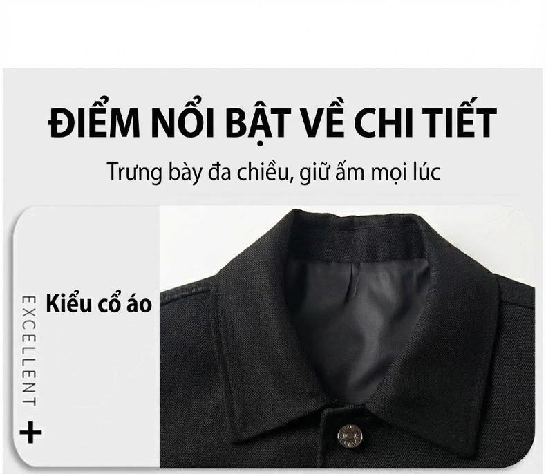 Áo Khoác Nam Cổ Bẻ Dáng Công Sở Dáng Thường Dày Dặn Màu Xám, Đen chi tiết 12