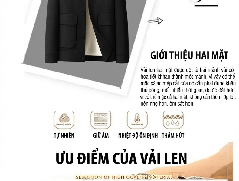 Áo Khoác Nam Dáng Công Sở Thu Đông Cổ Bẻ Màu Đen, Nâu chi tiết 3