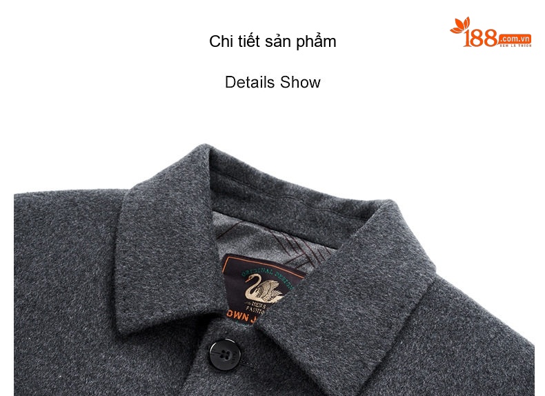 Áo Khoác Dạ Nam Hai Mặt Lông Cừu Dáng Dài Vừa Có Lót Lông Vũ Màu Đen, Xám, Xanh Navy chi tiết 26