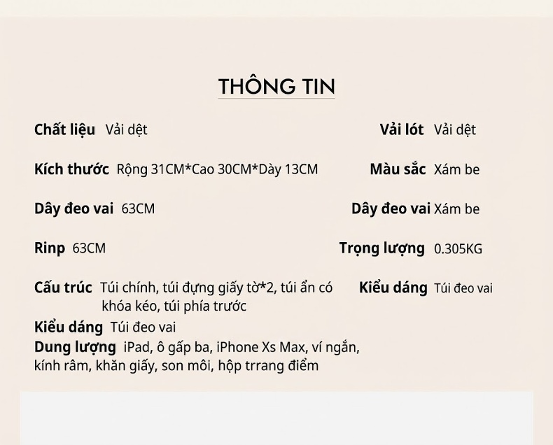 Túi Tote Nữ Vải Canvas Đựng Vừa A4 Đa Năng Phong Cách Hàn Quốc Màu Be chi tiết 7
