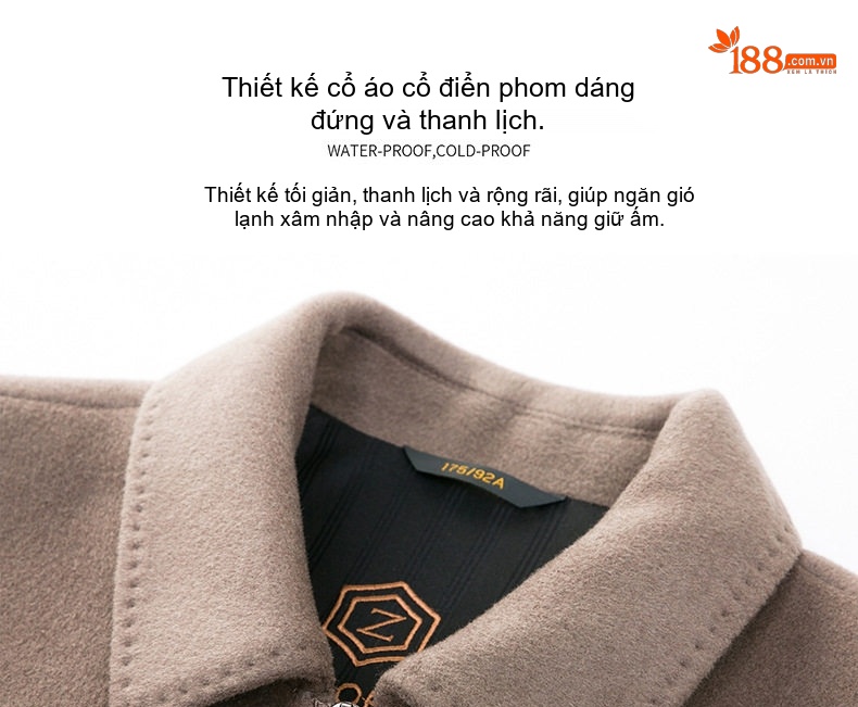 Áo Khoác Dạ Nam Trung Niên Dáng Ngắn Giữ Ấm Màu Xám, Đen chi tiết 5