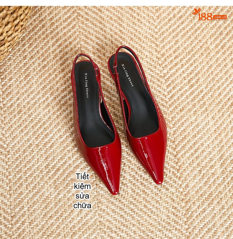 Giày Búp Bê Nữ Mũi Nhọn Quai Hậu Da Bóng Chiều Cao Đế Khoảng 2cm Màu Đen, Đỏ, Trắng chi tiết 33