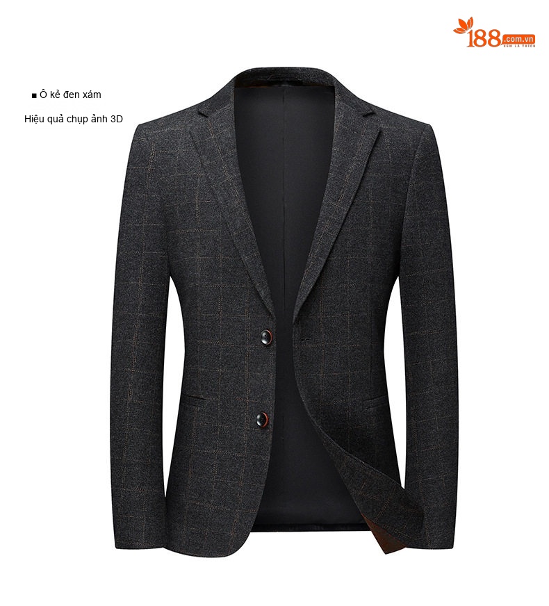 Áo Vest/Blazer Nam Kẻ Caro Co Giãn Vải Nylon Phong Cách Hàn Quốc Màu Xám, Xanh Đen chi tiết 13