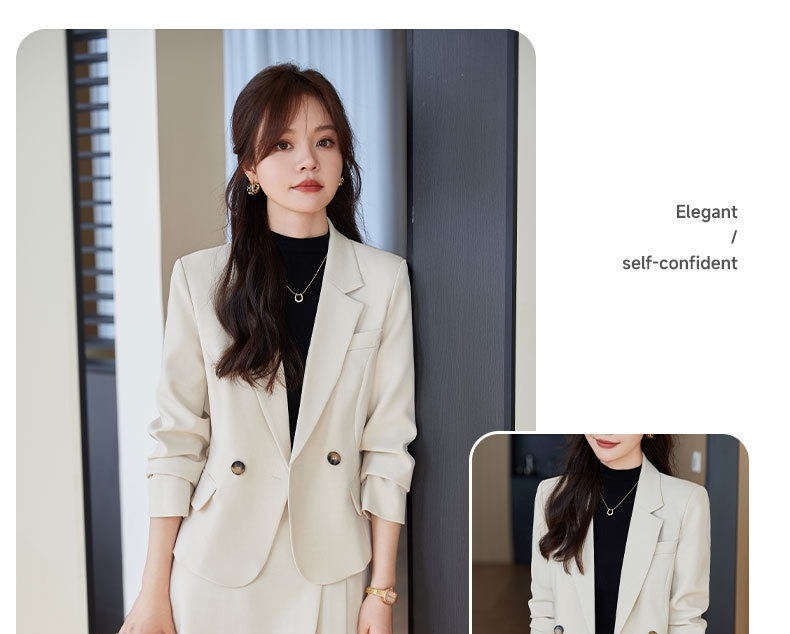 Bộ Vest Nữ Áo Blazer Quần Ống Rộng Công Sở Màu Trắng Kem, Đen, Nâu chi tiết 17