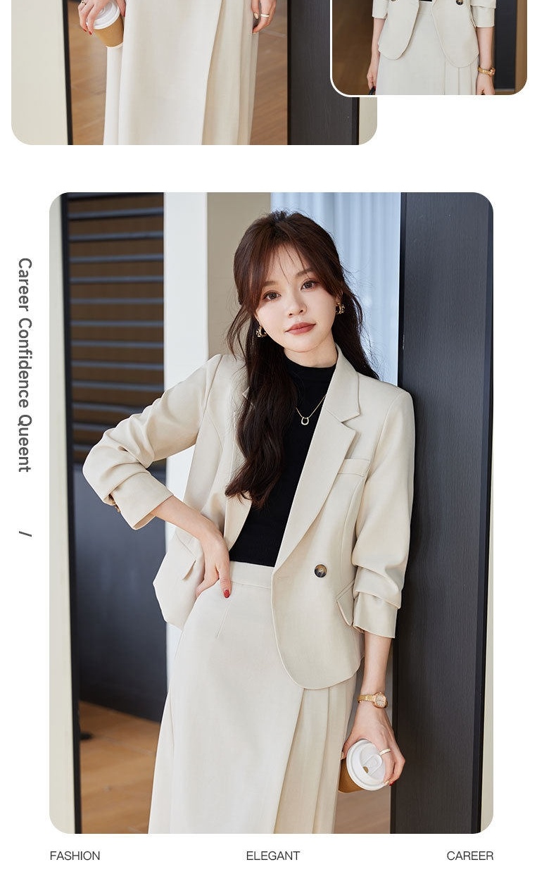 Bộ Vest Nữ Áo Blazer Quần Ống Rộng Công Sở Màu Trắng Kem, Đen, Nâu chi tiết 18