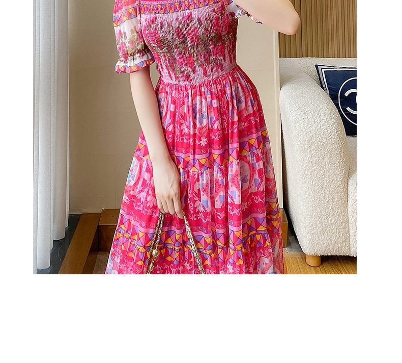 Váy Maxi Nữ Hở Vai Mùa Hè, Vải Voan Lưới Họa Tiết Hoa Nhỏ, Phong Cách Pháp chi tiết 14
