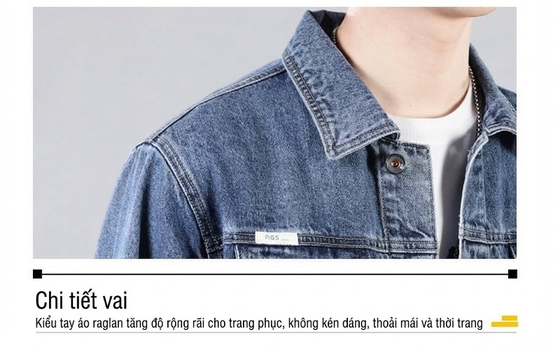 Áo Khoác Jean Nam Cổ Điển Dáng Đứng Phong Cách Thời Trang Màu Xanh Denim chi tiết 16