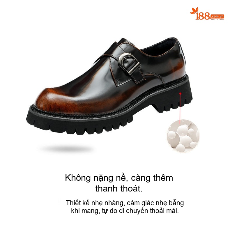 Giày Tây Monk Strap Nam Da Bóng Chiều Cao Đế Khoảng 4cm Màu Đen, Nâu chi tiết 3