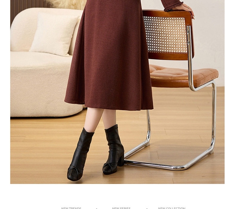 Set Áo Khoác Lửng Tay Dài Cổ Tròn và Chân Váy Midi A Line Trám Bông Dày Dặn Màu Nâu, Đỏ chi tiết 27