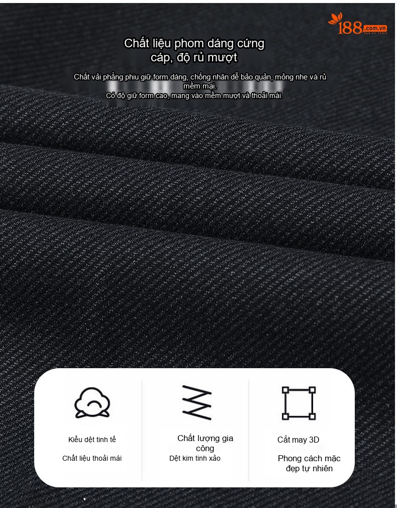 Quần Âu Nam Wool Dáng Suông Chống Nhăn Không Cần Là Màu Đen, Xanh Navy chi tiết 3