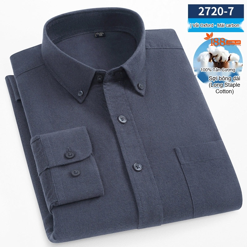 Áo Sơ Mi Tay Dài Nam Cotton Oxford Dáng Ôm Màu Trắng, Xanh Dương, Xám, Xanh Lá...