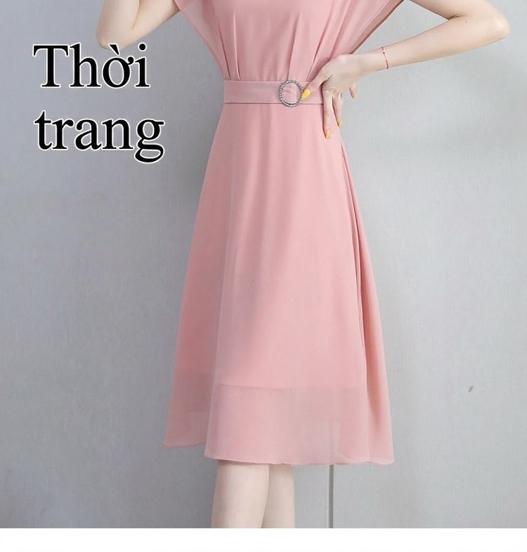 Váy Liền Thân Nữ Cổ chữ V Tay Ngắn Thanh Lịch Màu Đen, Tím, Hồng chi tiết 2