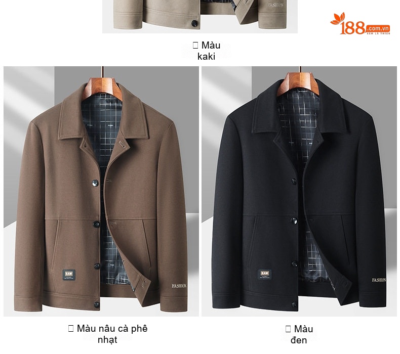 Áo Khoác Jacket Nam Cổ Bẻ Dáng Ôm Vừa Phong Cách Doanh Nhân Màu Đen, Nâu, Be chi tiết 8