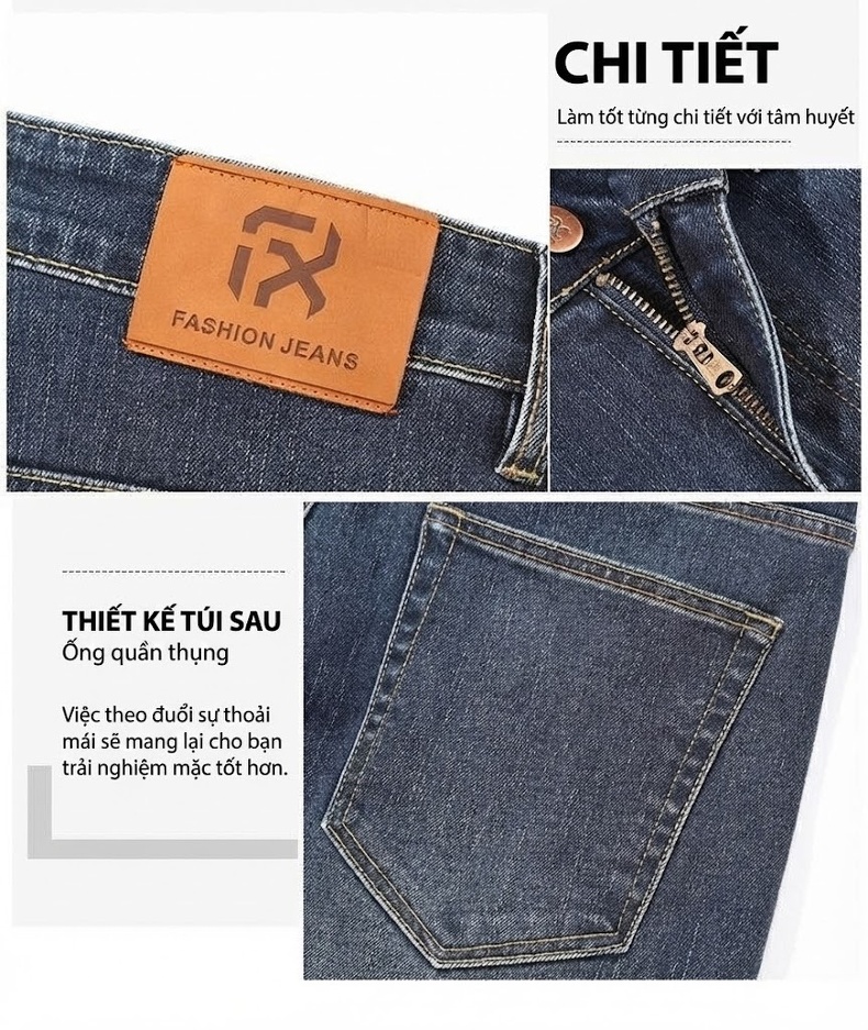 Quần Jean Nam Ống Đứng Co Giãn Thoải Mái Dáng Suông Màu Xanh Denim chi tiết 45