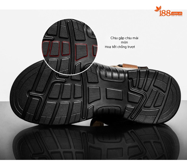 Dép Sandal Nam Da Thật Hở Ngón Thoáng Khí Chiều Cao Đế Khoảng 4cm Màu Nâu, Đen chi tiết 12