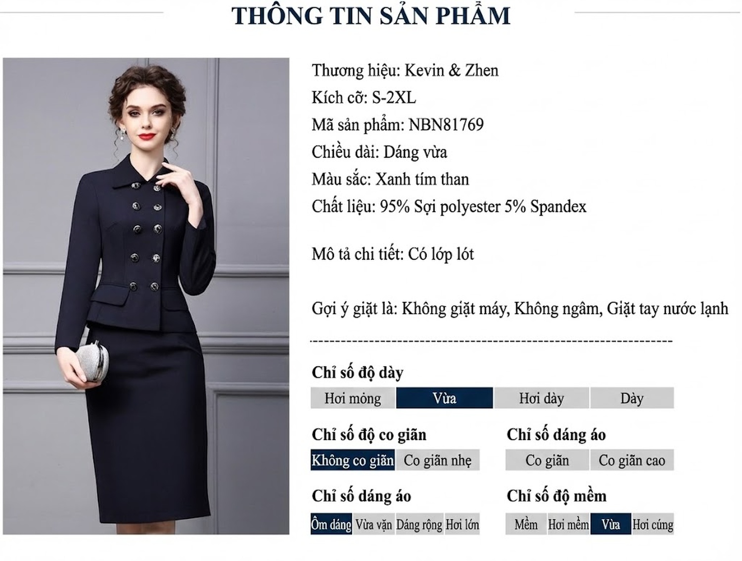 Set Áo Khoác Ngắn Tay Dài và Chân Váy Bút Chì Công Sở Màu Đen chi tiết 18
