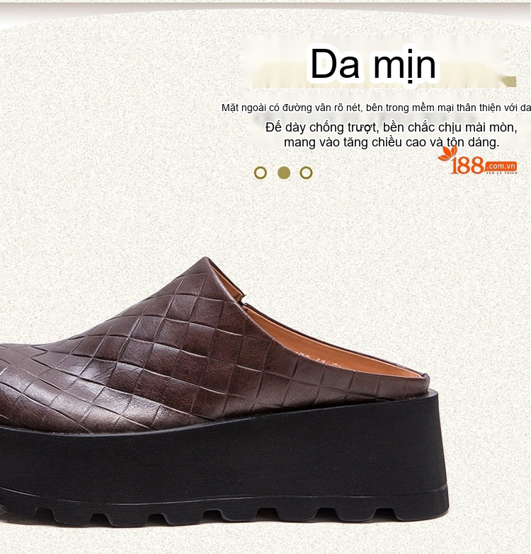 Dép Sục Nữ Đế Dày Da Bóng Chiều Cao Đế Khoảng 5cm Màu Đen, Nâu chi tiết 4