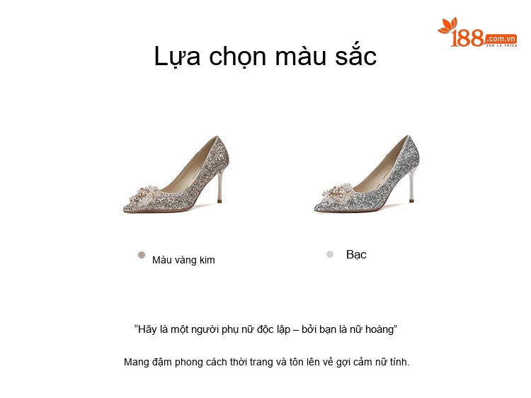 Giày Cao Gót Nữ Mũi Nhọn Kim Tuyến Chiều Cao Đế 8cm Màu Vàng Gold chi tiết 3