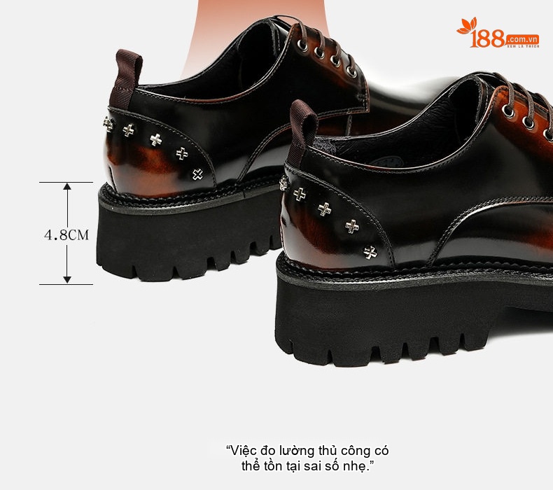 Giày Tây Buộc Dây Nam Da Bóng Đế Cao Khoảng 5cm Đinh Tán Màu Đen, Nâu chi tiết 5
