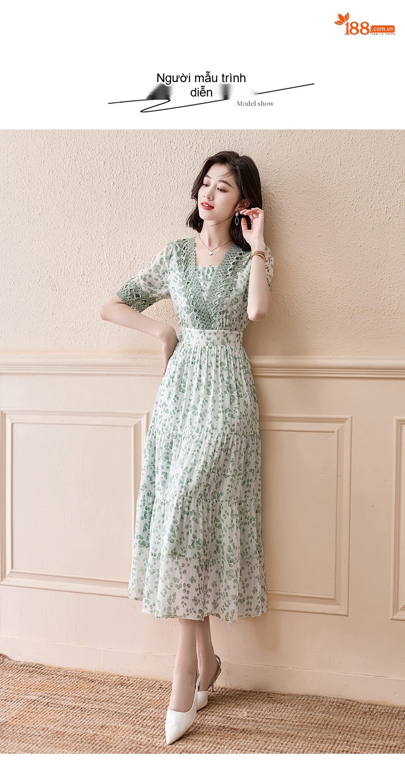 Váy Dài Nữ Xòe Nhẹ Tay Lỡ Họa Tiết Hoa Nhỏ Phong Cách Nữ Tính chi tiết 6