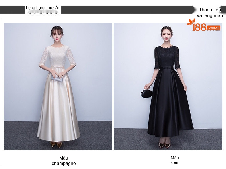 Váy Dạ Hội Tay Dài Màu Champagne Dáng Dài Dự Tiệc, Biểu Diễn chi tiết 6