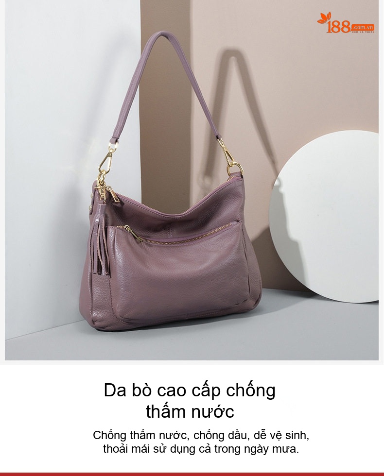 Túi Đeo Vai Nữ Da Bò Thời Trang Túi Tote Túi Đeo Chéo Túi Xách Tay Màu Tím chi tiết 8
