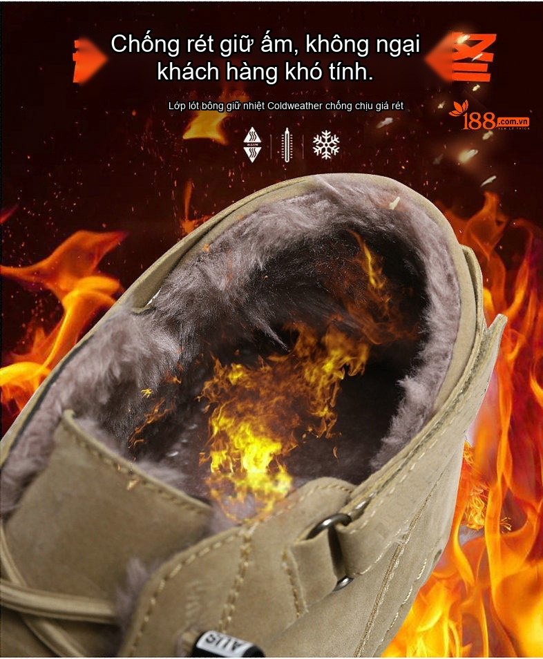 Giày Boot Nam Cổ Cao Da Mờ Lót Lông Ấm Áp Chiều Cao Đế Khoảng 3cm Màu Be, Đen, Xám chi tiết 3